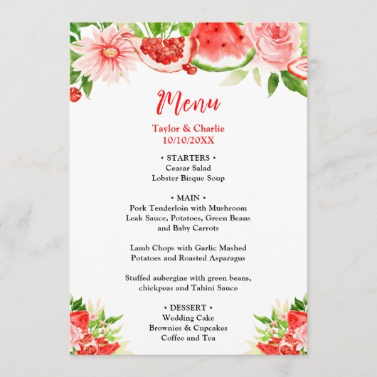 Watermelon and Pomegranate Wedding Menu (Voorkant)