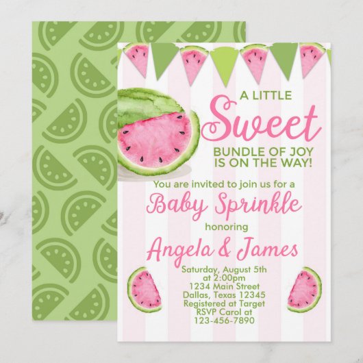Watermelon Baby Sprinkle Invitation Invite Kaart (Voorkant / Achterkant)