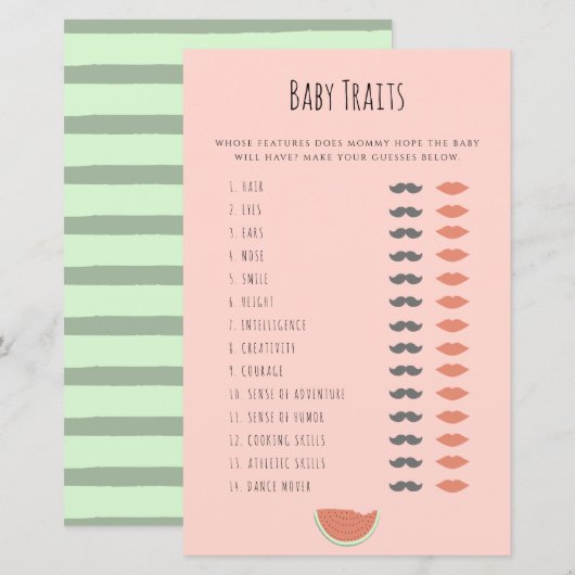 Watermelon Baby Traits Douche Game Advies Kaarten (Voorkant / Achterkant)