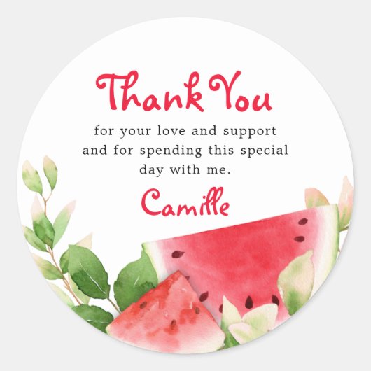 Watermelon Birthday Bedankt Ronde Sticker (Voorkant)