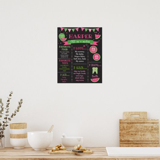 Watermelon Birthday Chalkboard Poster Sign (Keuken)