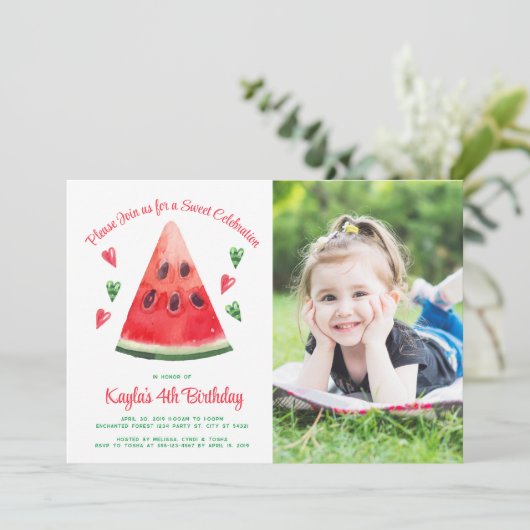 Watermelon Birthday Fotouitnodiging Kaart (Staand voorkant)