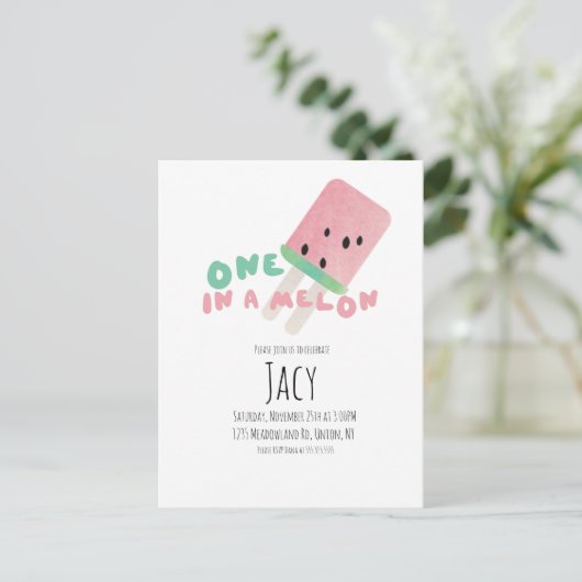 Watermelon Birthday Girl/One in a Melon Party Briefkaart (Staand voorkant)