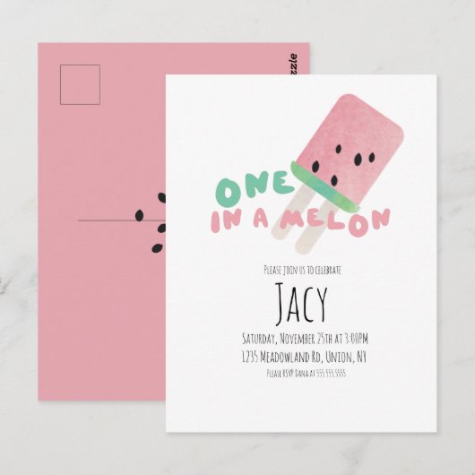 Watermelon Birthday Girl/One in a Melon Party Briefkaart (Voorkant / Achterkant)
