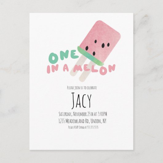 Watermelon Birthday Girl/One in a Melon Party Briefkaart (Voorkant)