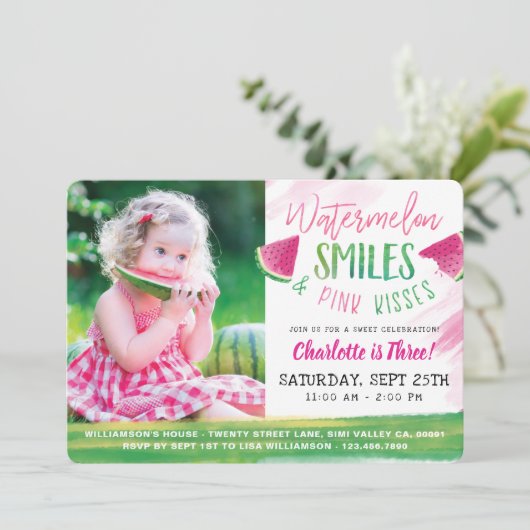Watermelon Birthday Girl Picnic Party Kaart (Staand voorkant)