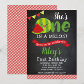 Watermelon Birthday Invitation, Chalkboard Kaart (Voorkant / Achterkant)
