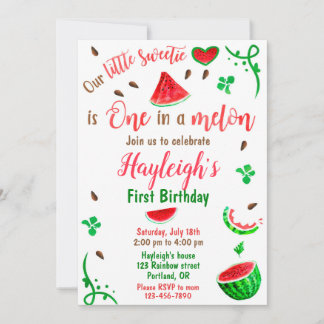 Watermelon birthday invitation Girl first birthday Kaart