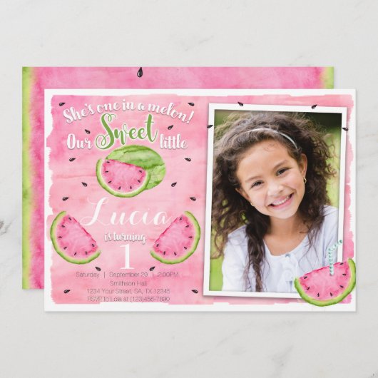 Watermelon Birthday Invitation Kaart (Voorkant / Achterkant)
