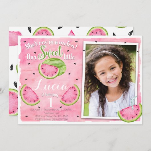 Watermelon Birthday Invitation Kaart (Voorkant / Achterkant)