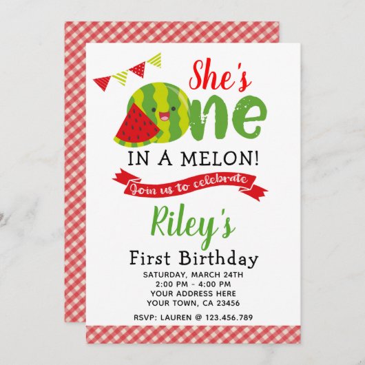 Watermelon Birthday Invitation Kaart (Voorkant / Achterkant)