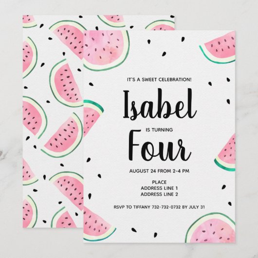 Watermelon Birthday Invitation Kaart (Voorkant / Achterkant)