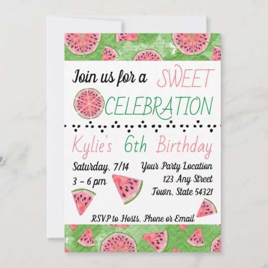 Watermelon Birthday Invitation Kaart (Voorkant)