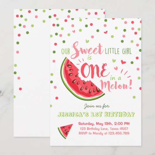 Watermelon Birthday Invitation Melon Summer Party Kaart (Voorkant / Achterkant)