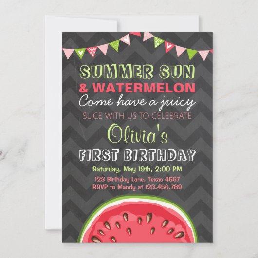 Watermelon Birthday Invitation Sun Summer Party Kaart (Voorkant)