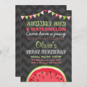 Watermelon Birthday Invitation Sun Summer Party Kaart (Voorkant / Achterkant)
