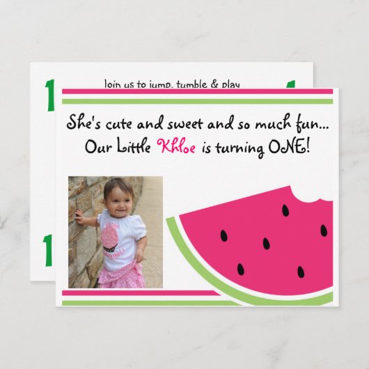 Watermelon Birthday Invite Kaart (Voorkant / Achterkant)