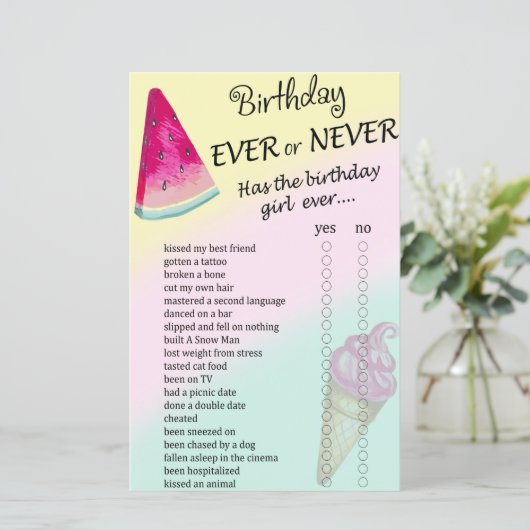 Watermelon Birthday ooit of nooit game (Staand voorkant)