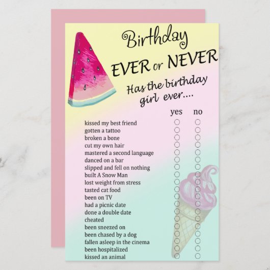 Watermelon Birthday ooit of nooit game (Voorkant / Achterkant)