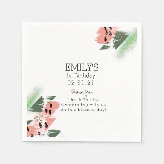 Watermelon Birthday Party Brush Strokes Painterly Servet (Voorkant)