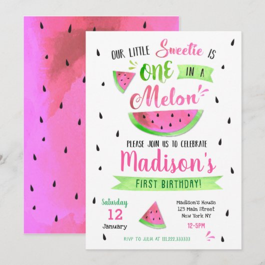 Watermelon Birthday Party Invitation Kaart (Voorkant / Achterkant)