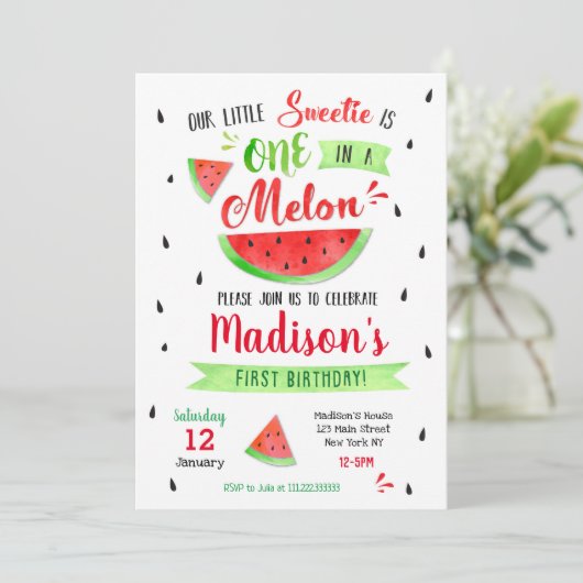 Watermelon Birthday Party Invitation Kaart (Staand voorkant)