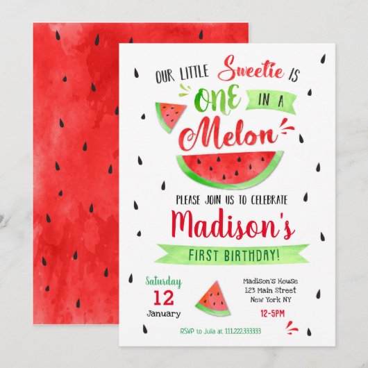 Watermelon Birthday Party Invitation Kaart (Voorkant / Achterkant)
