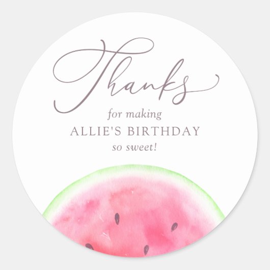 Watermelon Birthday Party Ronde Sticker (Voorkant)