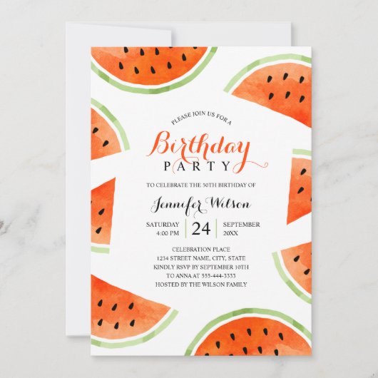 Watermelon Birthday Party Summer Beach Tropical Kaart (Voorkant)