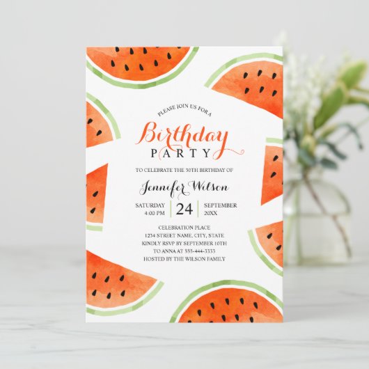 Watermelon Birthday Party Summer Beach Tropical Kaart (Staand voorkant)