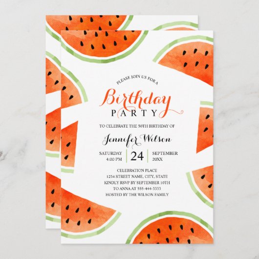 Watermelon Birthday Party Summer Beach Tropical Kaart (Voorkant / Achterkant)