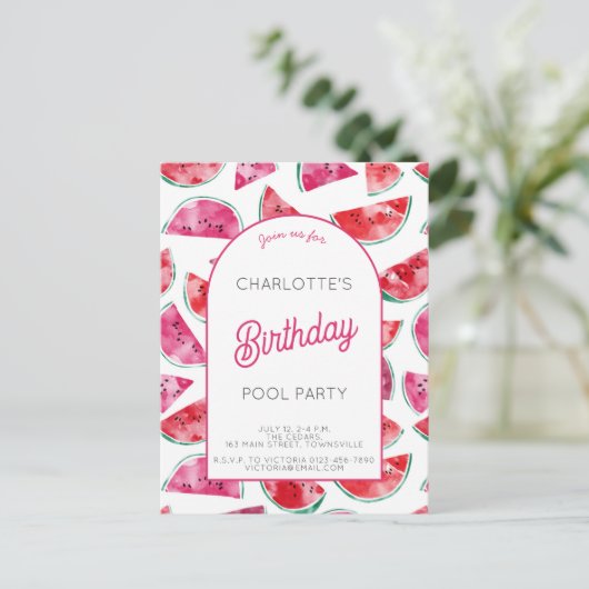 Watermelon Birthday Pool Party Briefkaart (Staand voorkant)