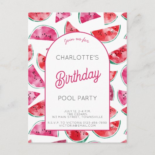Watermelon Birthday Pool Party Briefkaart (Voorkant)