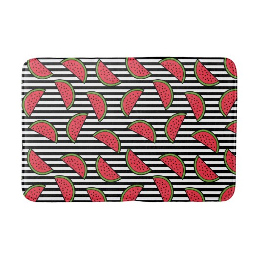 Watermelon Black & White Stripes Pattern Badmat (Voorkant)