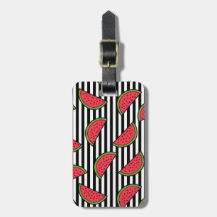 Watermelon Black & White Stripes Pattern Bagagelabel