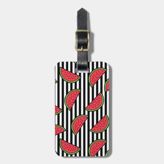 Watermelon Black & White Stripes Pattern Bagagelabel (Voorkant verticaal)