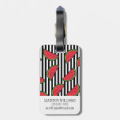 Watermelon Black & White Stripes Pattern Bagagelabel (Achterkant verticaal)