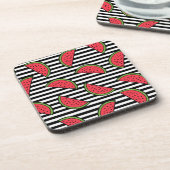Watermelon Black & White Stripes Pattern Bier Onderzetter (Linkerzijde)