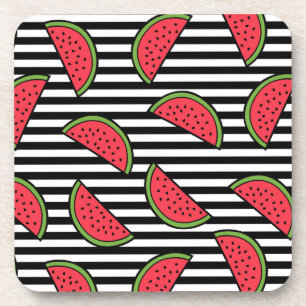 Watermelon Black & White Stripes Pattern Bier Onderzetter