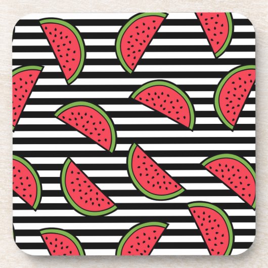 Watermelon Black & White Stripes Pattern Bier Onderzetter (Voorkant)