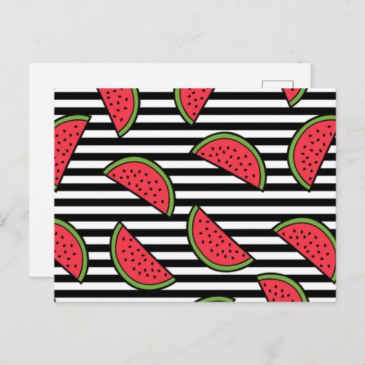 Watermelon Black & White Stripes Pattern Briefkaart (Voorkant / Achterkant)