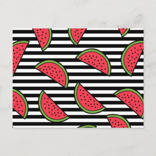 Watermelon Black & White Stripes Pattern Briefkaart (Voorkant)