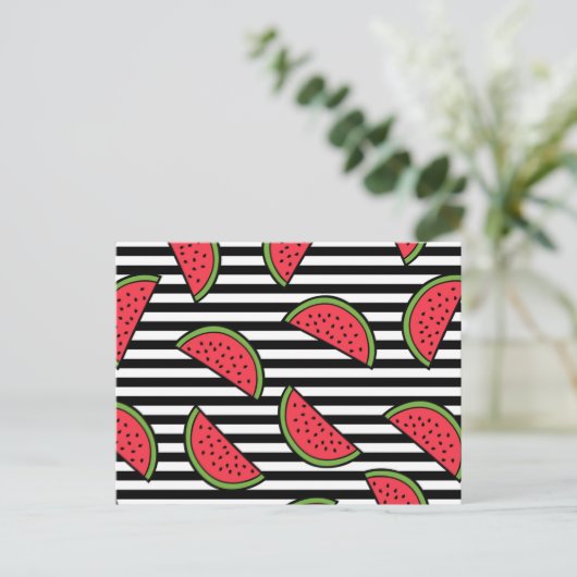 Watermelon Black & White Stripes Pattern Briefkaart (Staand voorkant)