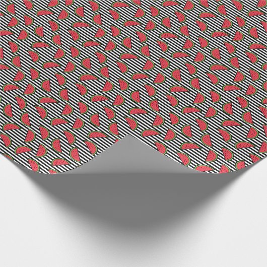 Watermelon Black & White Stripes Pattern Cadeaupapier (Hoek)