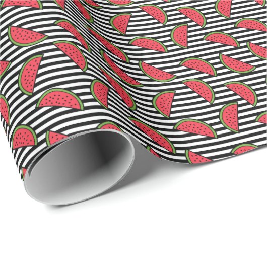 Watermelon Black & White Stripes Pattern Cadeaupapier (Rol Hoek)