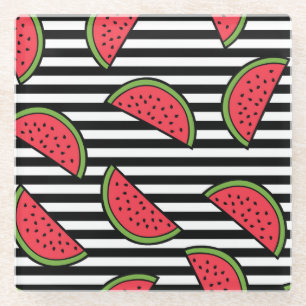 Watermelon Black & White Stripes Pattern Glazen Onderzetter