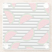 Watermelon Black & White Stripes Pattern Glazen Onderzetter (Achterkant)