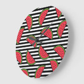 Watermelon Black & White Stripes Pattern Grote Klok (Hoek)
