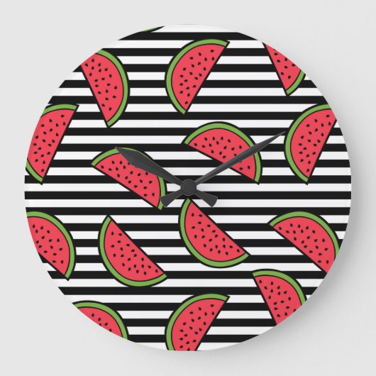 Watermelon Black & White Stripes Pattern Grote Klok (Voorkant)