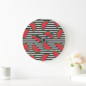 Watermelon Black & White Stripes Pattern Grote Klok (Huis)